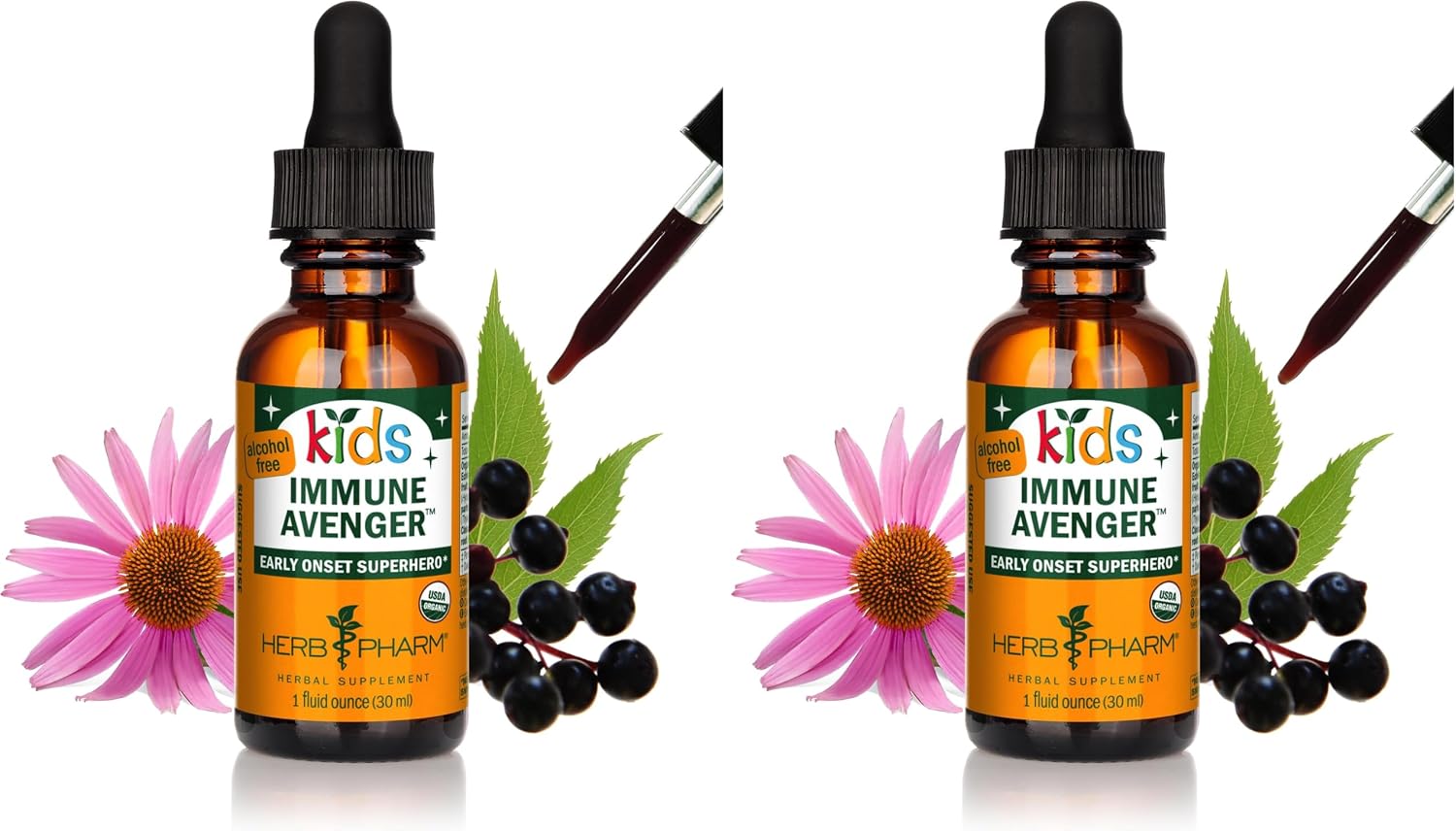 Herb Pharm Kids Certified-Organic Alcohol-Free Immune Avenger Herbal Formula, 1 Ounce (Pack of 2)