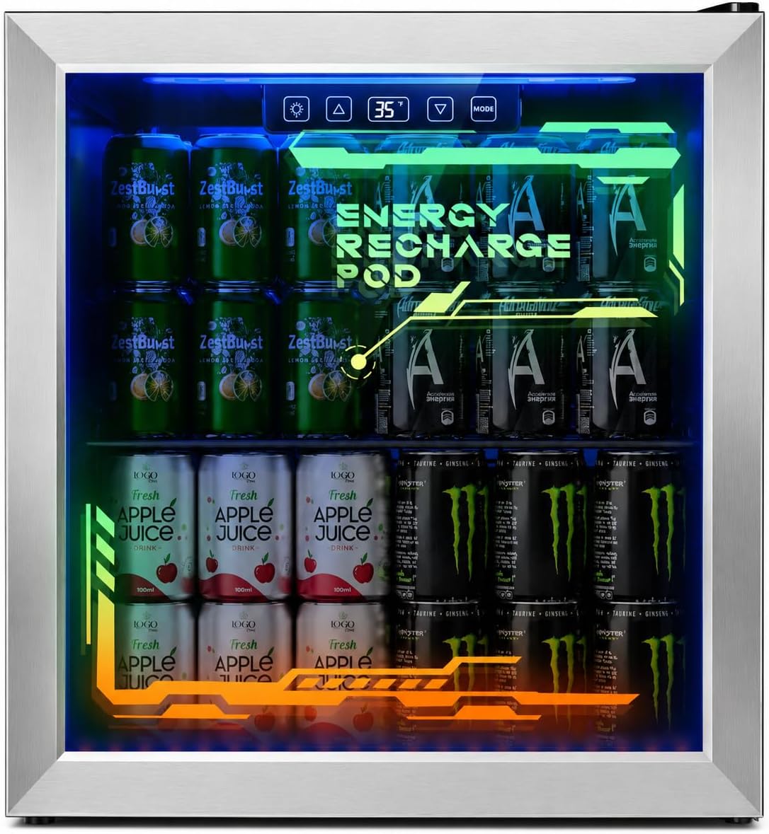Tehanld Lighted Beverage Refrigerator, 68-Can Gaming Mini Fridge