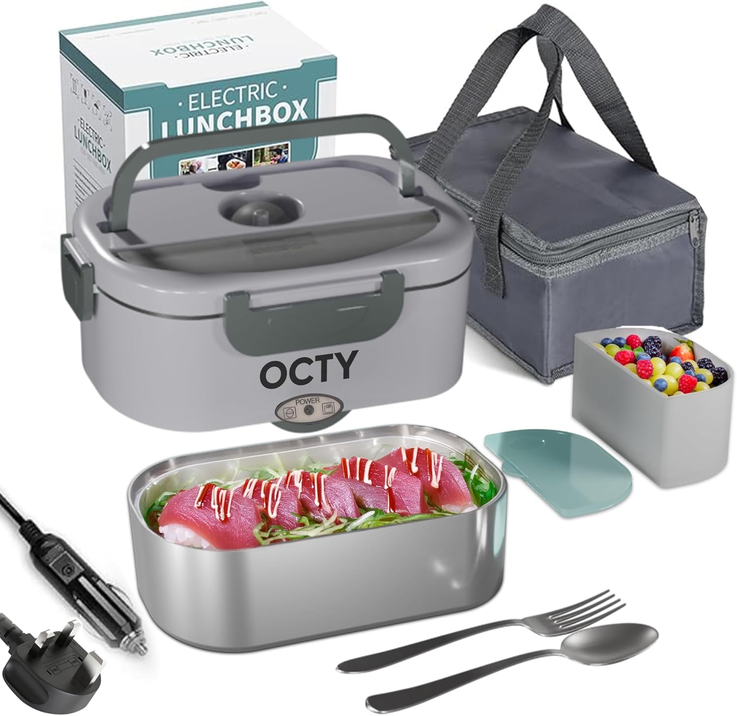 OCTY Electric Lunch Box Heater - Portable Food Warmer for Truck, Car, Office, Builders & Travellers - 3-in-1 Adults Away from Home White