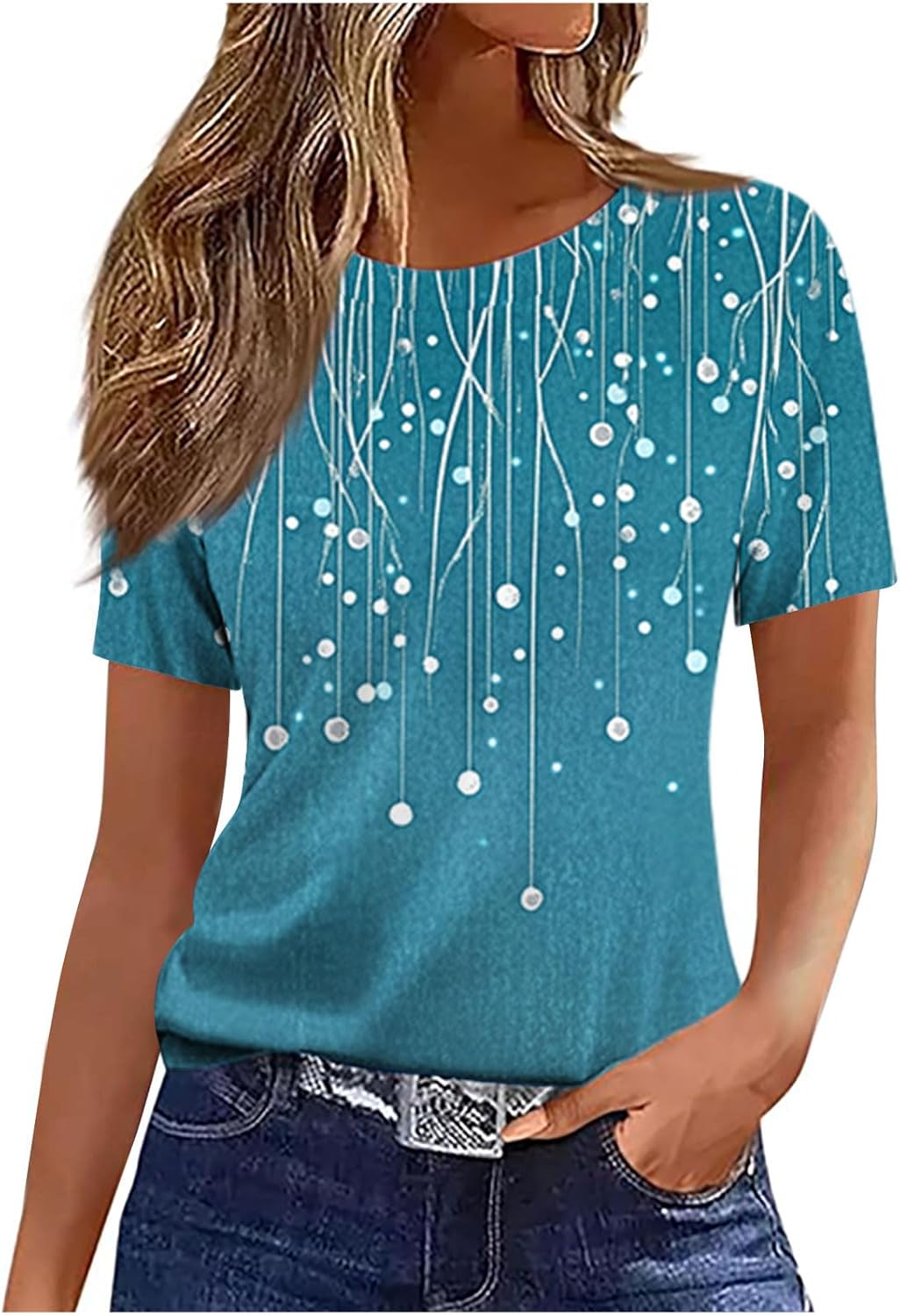 Womens Summer Tops Short Sleeve Crew Neck Shirt Dressy Casual Work Wear Tunic Blouses for Women UK Floral Cute Print Tees Ladies Going Out Tops Loose Loungewear Y2K Jumpers