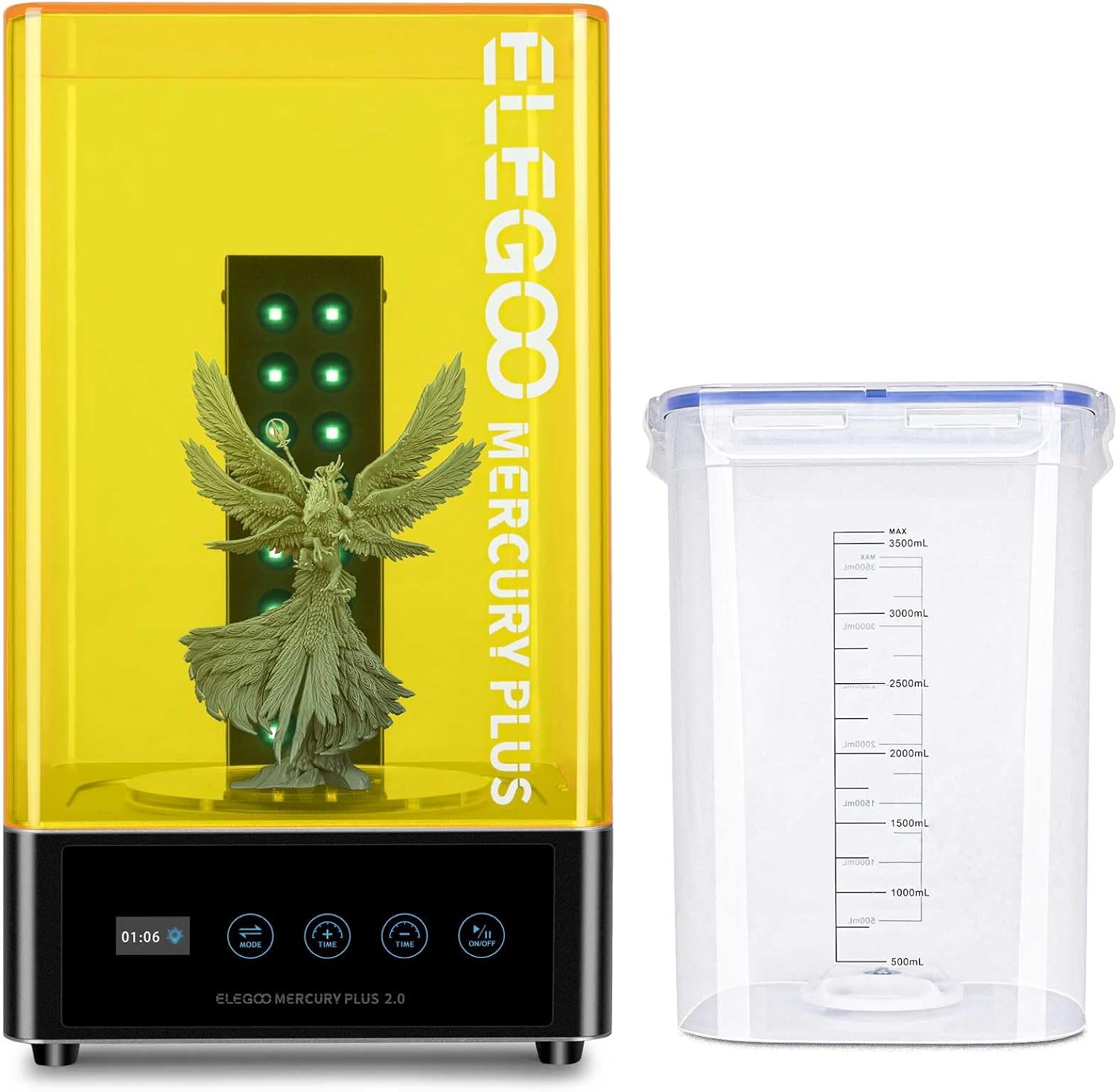 ELEGOO Mercury Plus Wash and Curing 2 functions in 1 Machine Station V2, Compatible with Mars/Photon LCD/DLP/SLA Resin 3D Printers Printed Models, Max Washing Size 131x90x220 mm³(without platform)