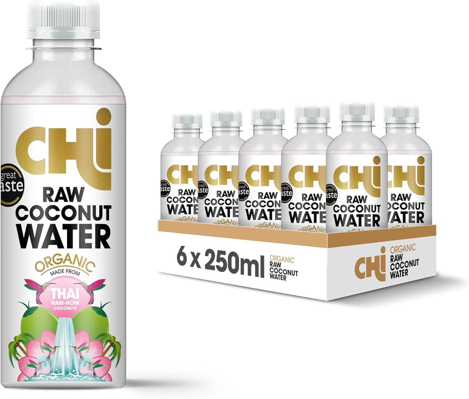 CHI Rehydrate/Revive RAW Organic Coconut Water Drink I (250ml) Pack of 6 I Hydrate with Natural Electrolytes, No Sugar Added, Full Of Vitamin C & Potassium.