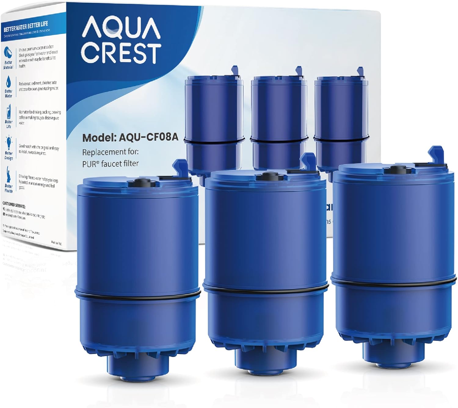 3 Pack Faucet Filter Replacement for All PUR®Plus, PUR® Water Filter Replacement, Pur® Filter Replacement RF-9999®, NSF 42 Certified, 900-Gallon Long Lifespan, AQUA CREST