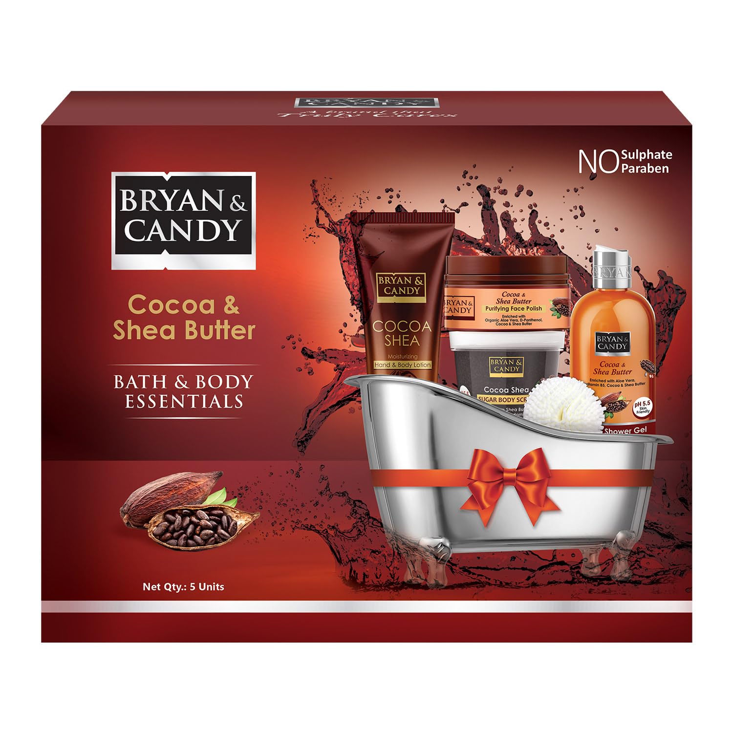 Cocoa Shea Bath Gift Set - Spa Gift Baskets with Shea Butter, Cocoa, Spa Set for Women