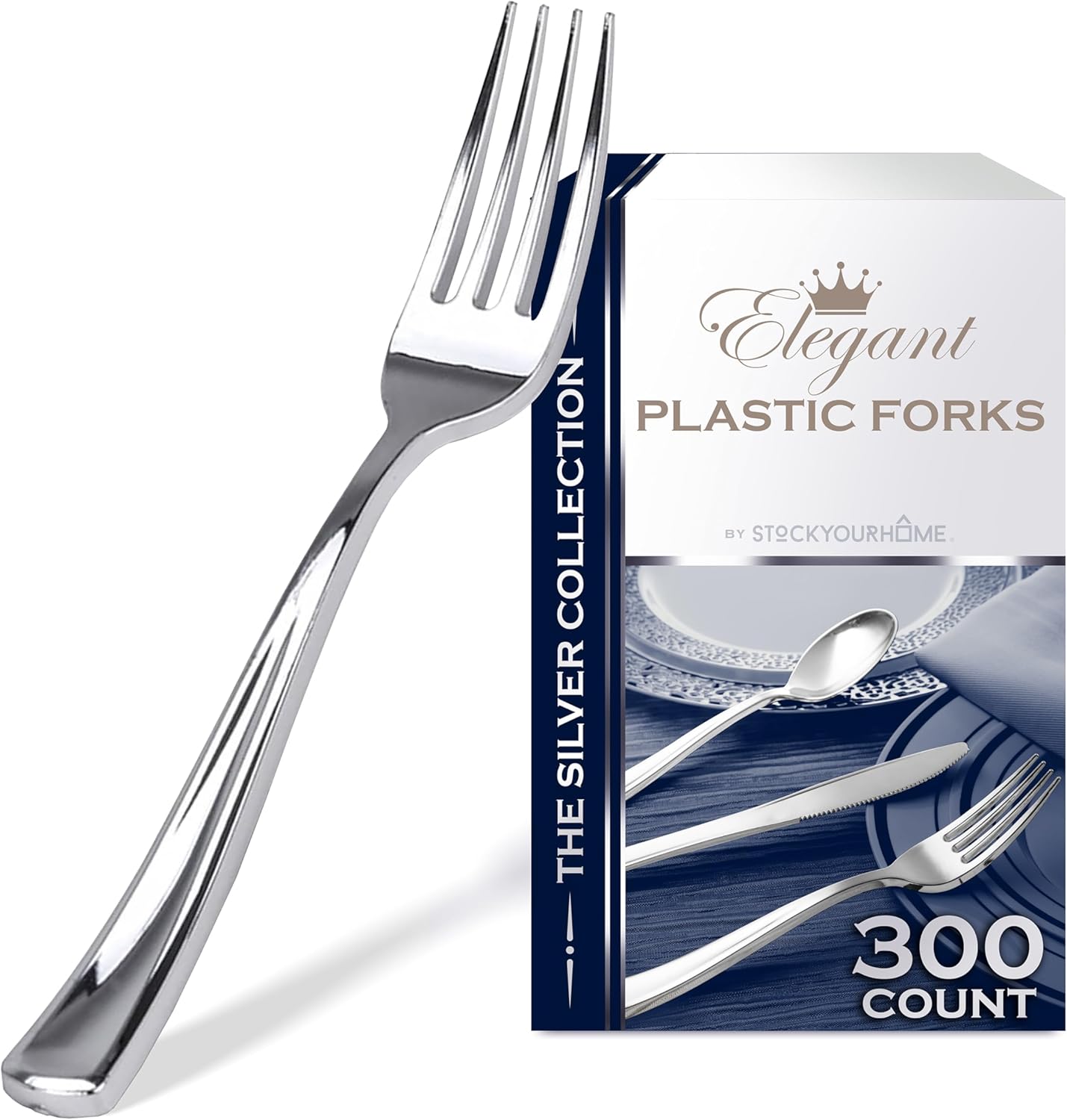 Stock Your Home 300 Disposable Heavy Duty Plastic Forks, Fancy Plastic Silverware Looks Like Real Cutlery - Utensils Perfect for Catering Events, Restaurants, Parties and Weddings (Silver)