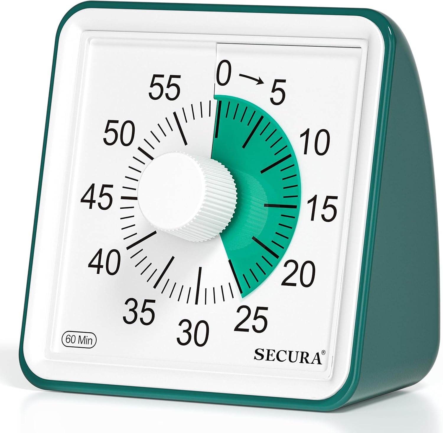 Secura 60 Minute Visual Timer, Classroom Countdown Timer, Silent Timer for Kids and Adults, Time Management Tool for Teaching, Family and Work (Dark Green & Dark Green)