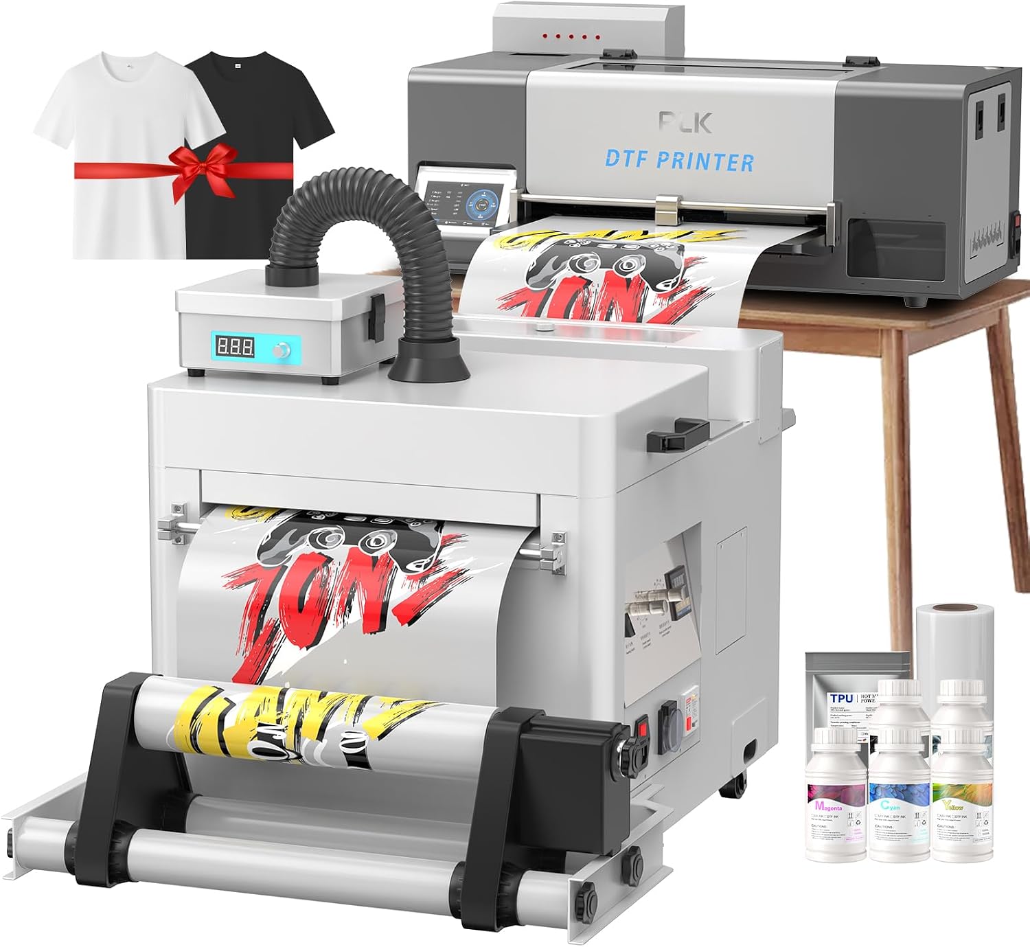 PLK A3 DTF Printer with XP600 Printhead, Powder Shaker Dryer & Smoke Purifier, Upgraded S13 DTF Printing Machine with Dual White Ink System, T-Shirt & Apparel Transfer Printing