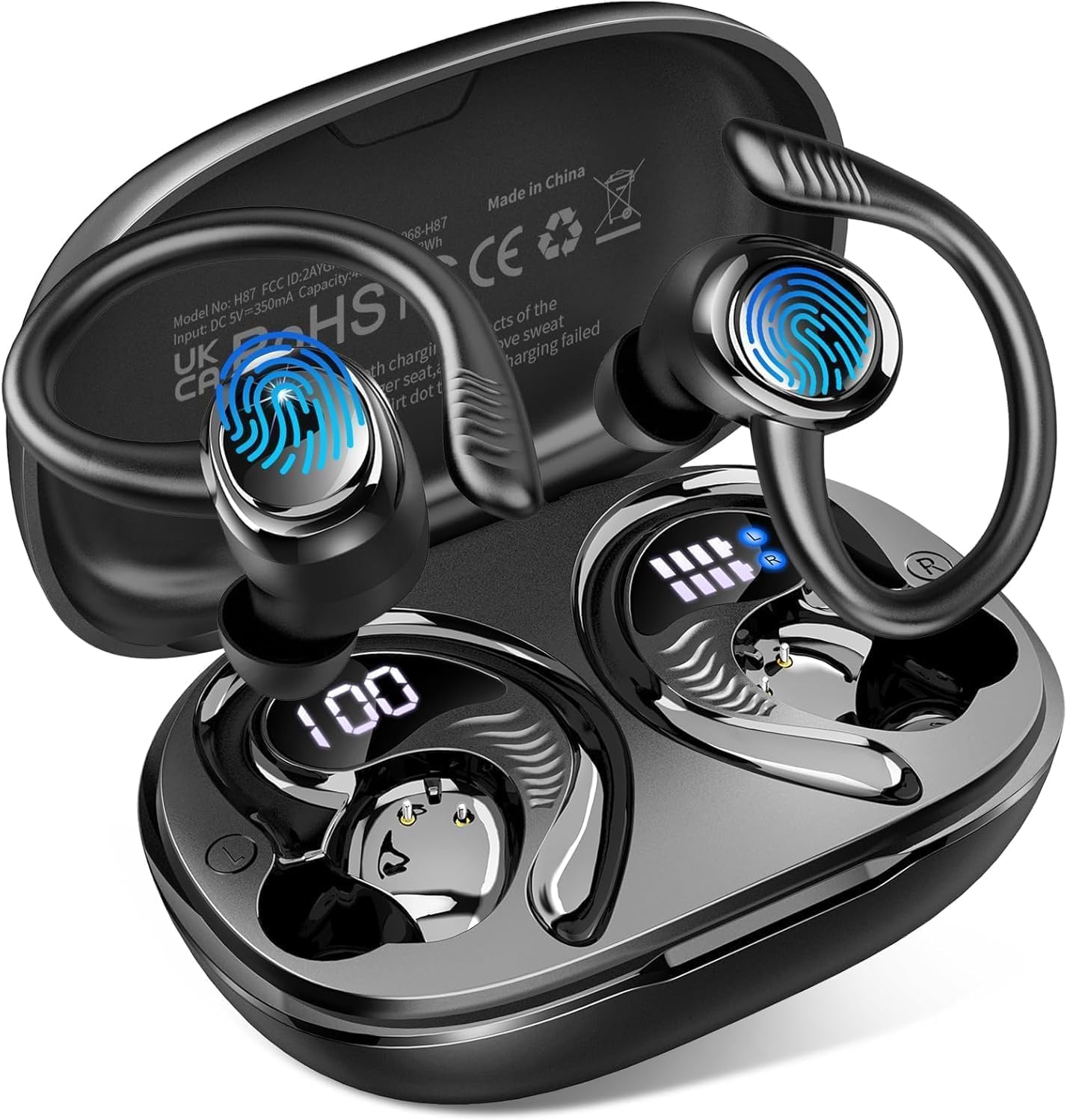 Wireless Earbuds, 2025 Bluetooth 5.4 Headphones Sport, 3D Stereo Deep Bass Earphones, 4 ENC Noise Cancelling Mic, 50 Hrs USB-C IP-X7 Waterproof in Ear Buds Android iOS for Running Gym Workout, Black
