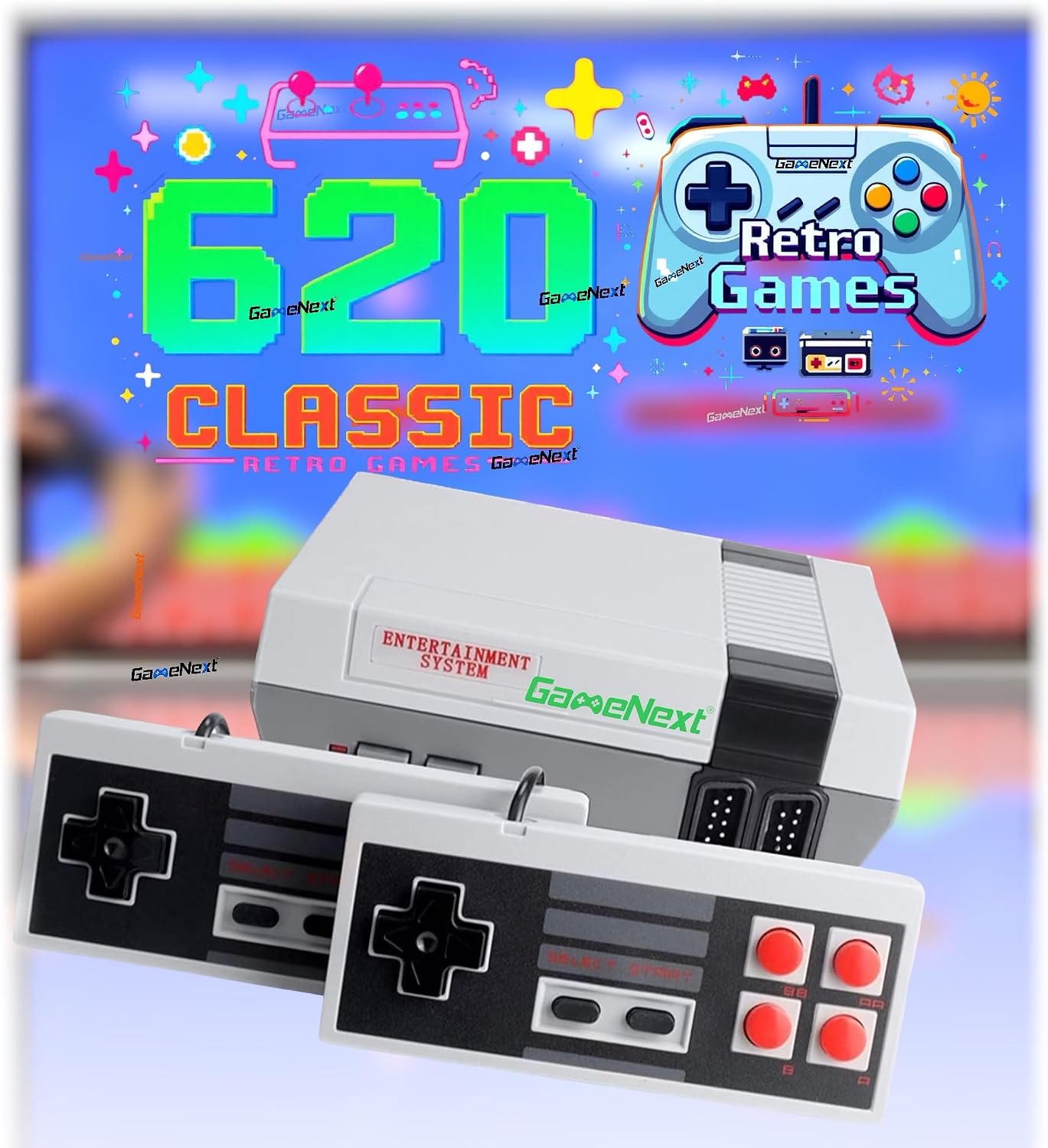 Retro Game Console,Classic Mini Handheld Video Game Console Built-in 620 Classic Edition Games, AV Output and Dual Game Controllers