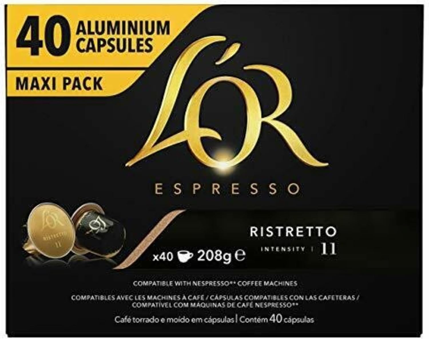 L'OR Espresso Ristretto Coffee Pods x40 Intensity 11 (Pack of 1, Total 40 Capsules)