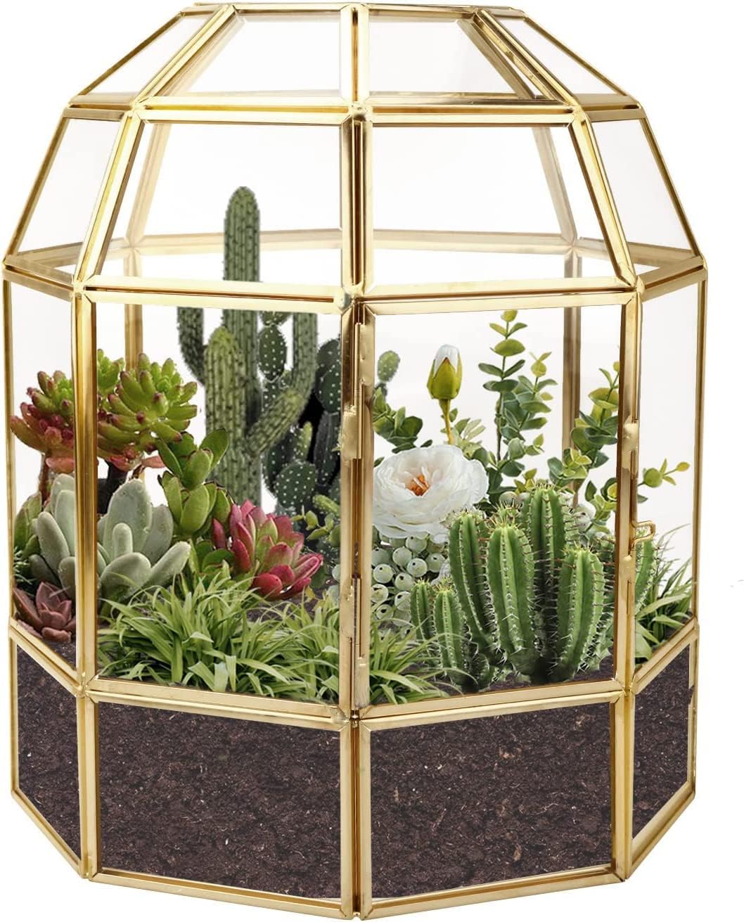 Homtone Large Geometric Terrarium 18cm, House Shape Black Handmade Glass Box Planter, Vintage Tabletop Miniature Flower Pot for Succulent, Cacti, Air Plants (Golden Birdcage Shape)
