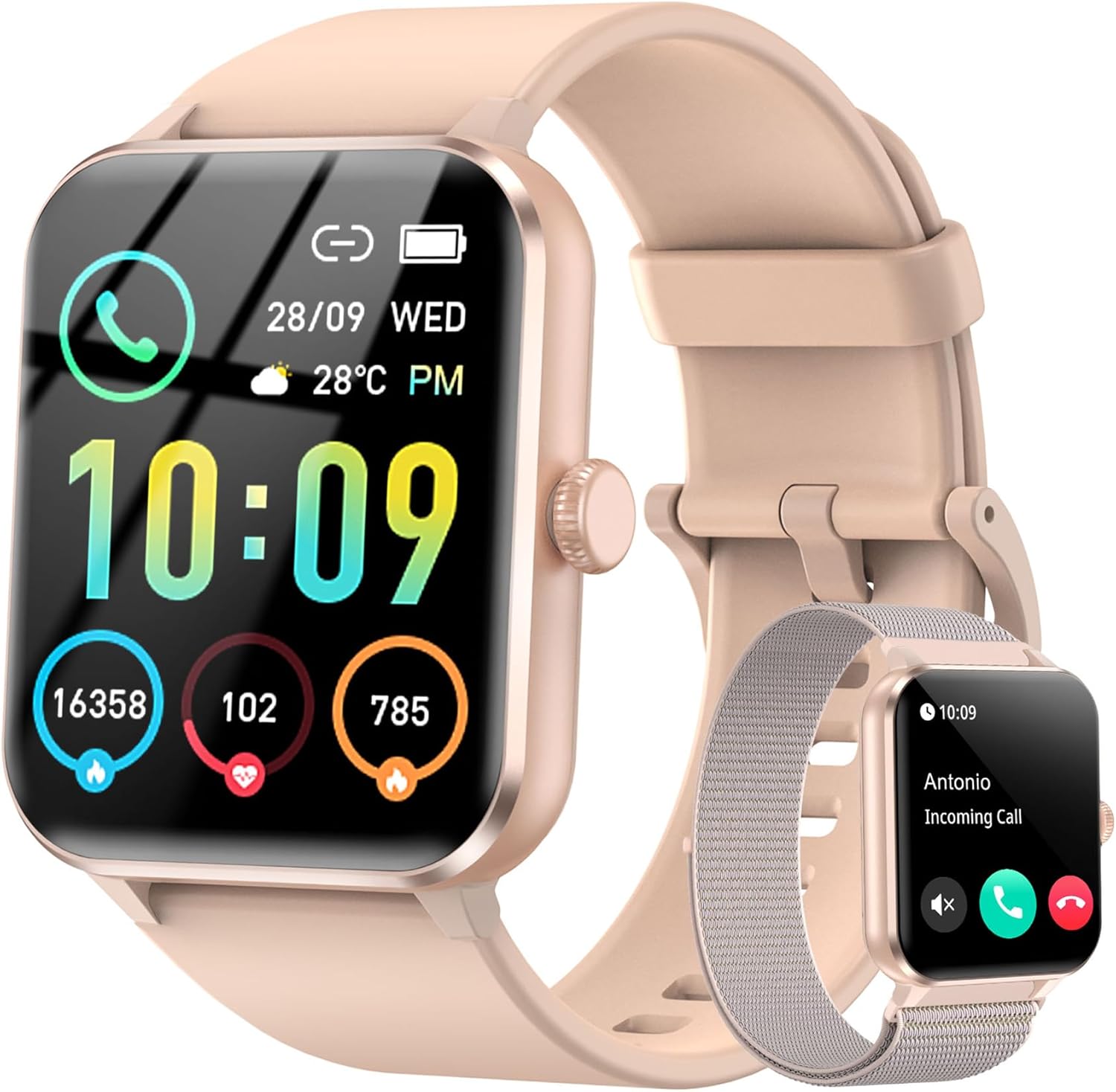 IOWODO Smart Watch for Women (Answer/Make Calls), Voice Assistant, 1.85" Fitness Watch with SpO2 Heart Rate Sleep Monitor, 100 Sports, IP68 Waterproof Step Counter Smartwatch for iOS Android