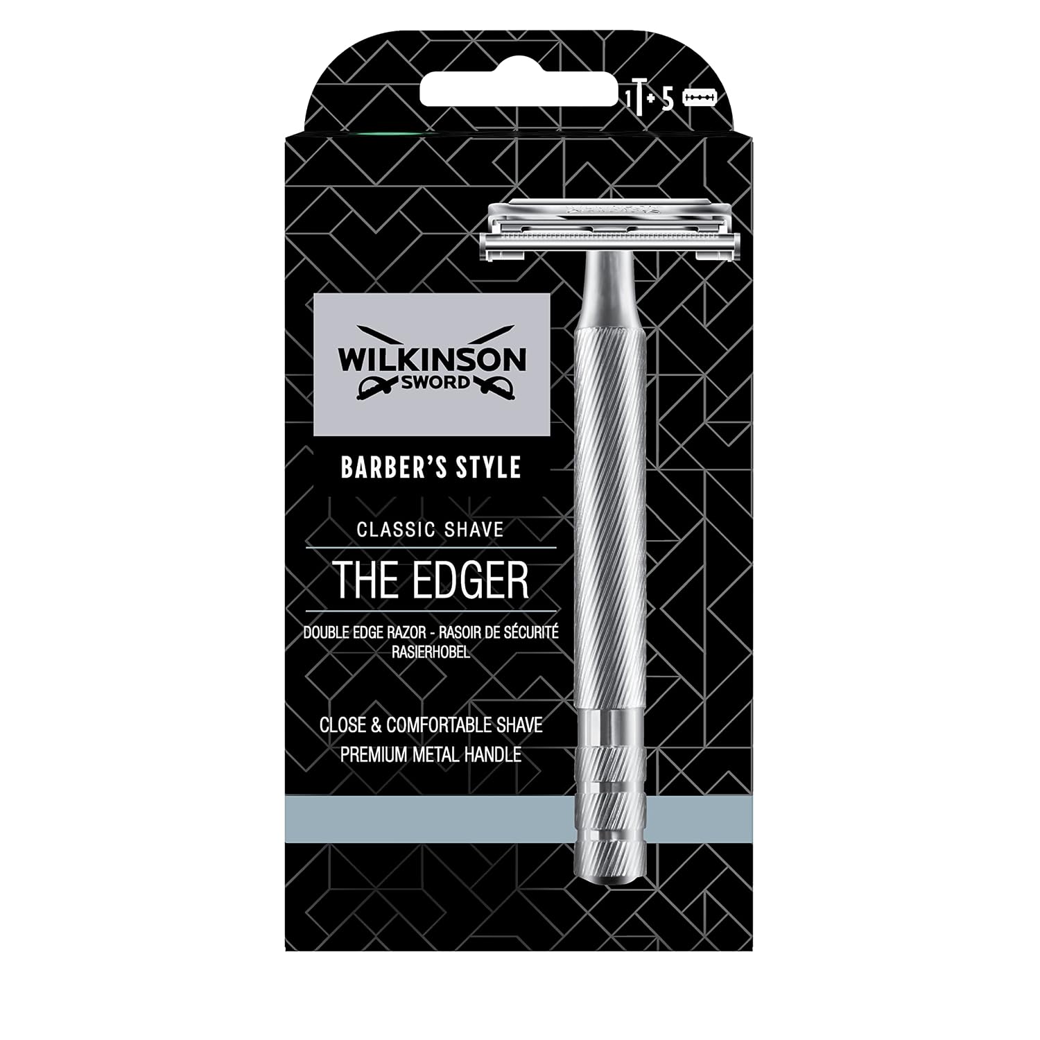 Wilkinson Sword Classic Double Edge Premium Men’s Metal Safety Razor with x5 Refill Blades