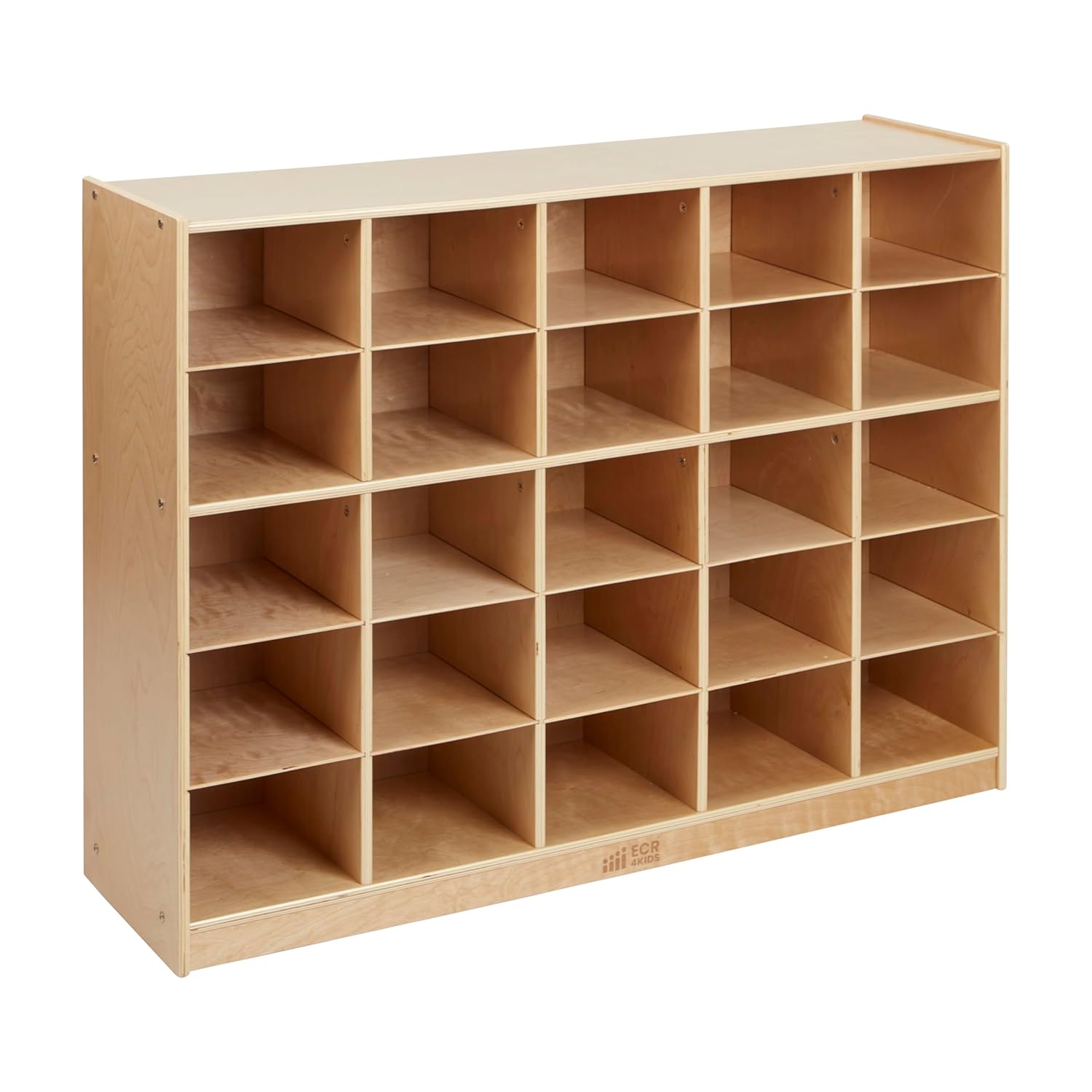 ECR4Kids 25 Cubby Mobile Tray Storage Cabinet, 5x5, Classroom Furniture, Natural