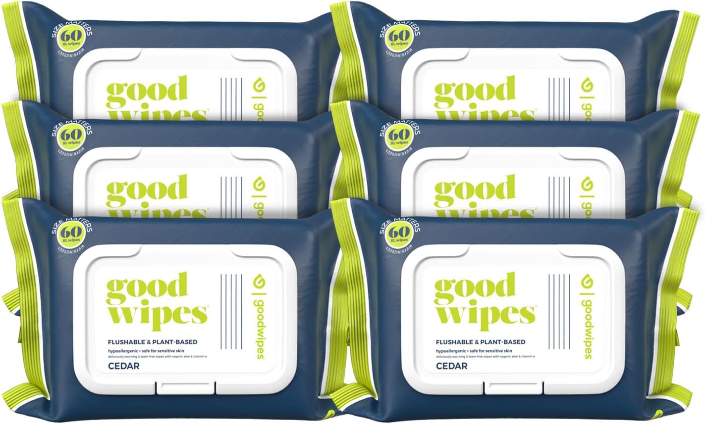 Goodwipes Flushable Butt Wipes Made w/Soothing Botanicals & Aloe – Soft & Gentle Wet Wipe Dispenser for Home Use, Septic & Sewer Safe – Largest Adult Toilet Wipes – Cedar, 360 count (6 packs)