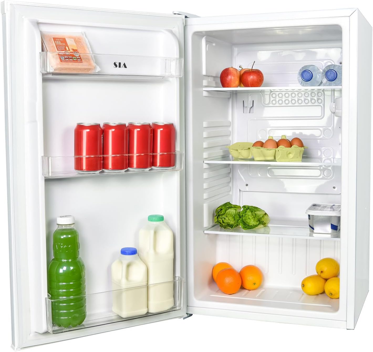 SIA LFS01WH 48cm White Freestanding 91L Undercounter Larder Fridge with Reversible Door, Adjustable Legs, 6 Setting Temperature Control and Recessed Handle