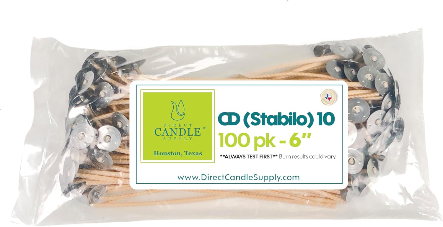Stabilo CD 10 6 Inch Candle Wicks 100pk Pre Waxed | Stabilo CD 10 pre-waxed candle wicks 100pk for clean burn, stable flame, and consistent performance in candle making.