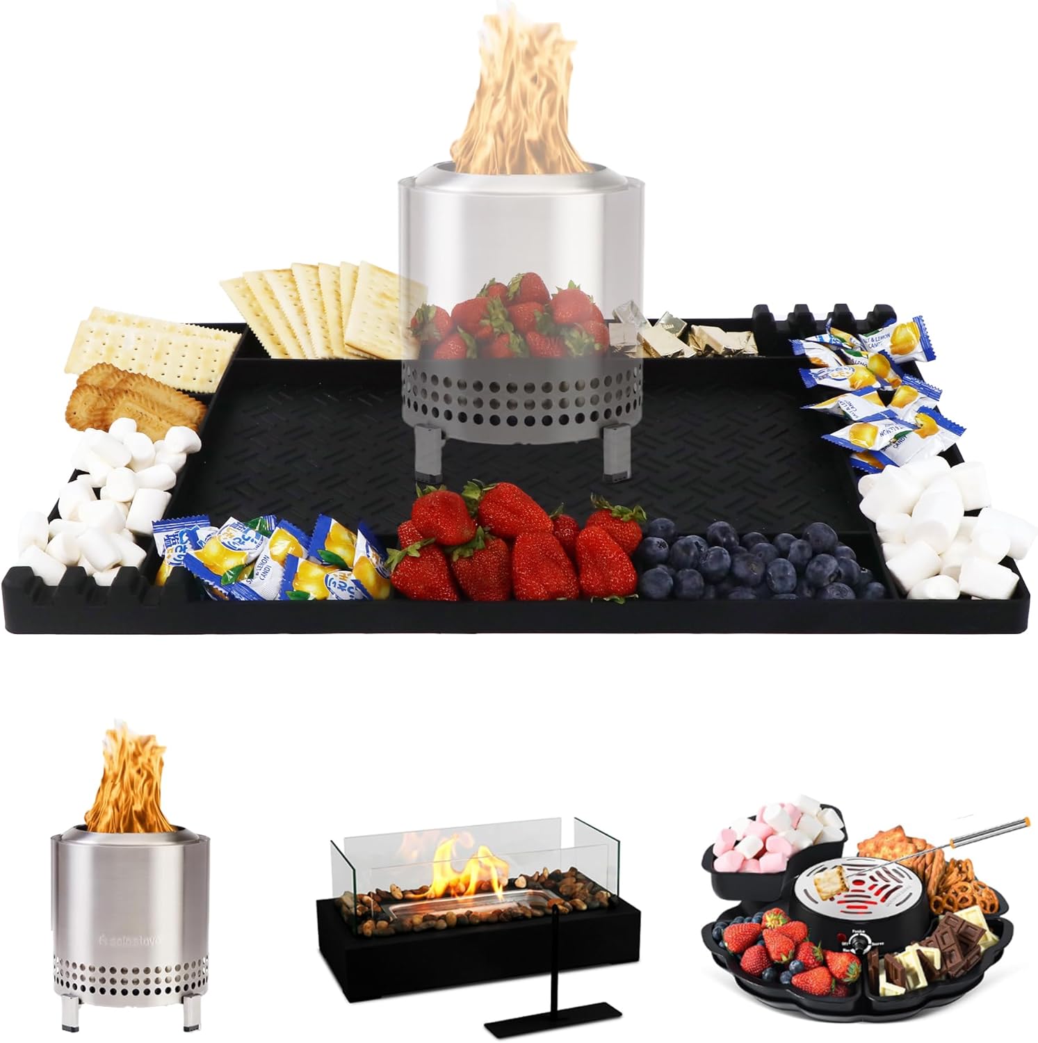 Silicone Mat for Solo Stove Mesa XL&Tabletop Fire Pit, Heat-Resistant Grill Mat, Indoor Fireplace Accessories, Portable Cooking Pad for Smores Maker, Deck, Patio, BBQ,Cooking,and Outdoor Use-Black