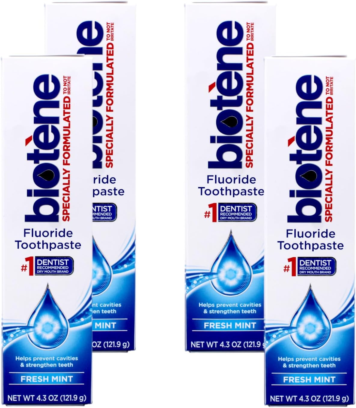 Biotene Fluoride Toothpaste, Fresh Mint, 4.3 oz Tubes - (Pack of 4)