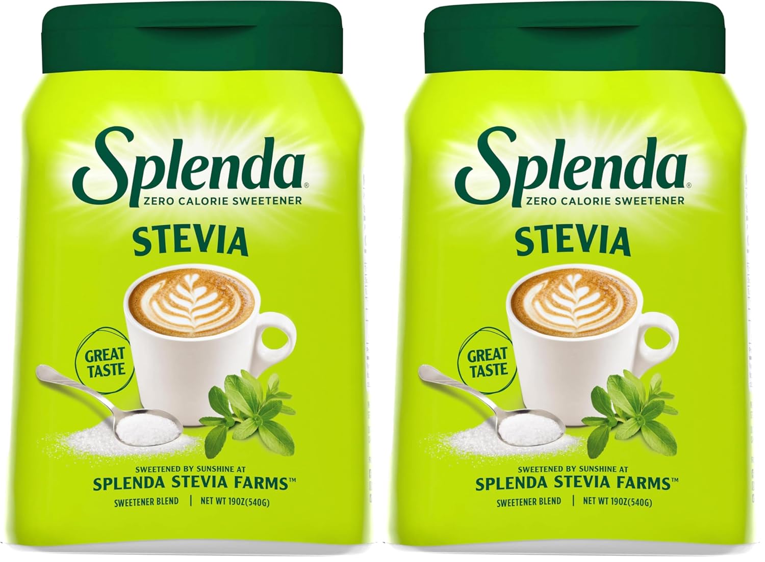 SPLENDA Stevia Zero Calorie Sweetener,Plant Based Sugar Substitute Granulated Powder,19 oz Jar,(Pack of 2)
