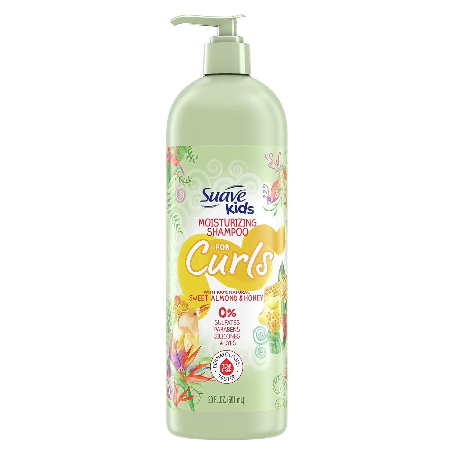 Suave Kids Naturals Shampoo for Kids Curls, Sulfate Free, Sweet Almond and Honey, Dermatologist Tested, Tear-Free, 20 oz