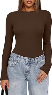 Darong Women's Long Sleeve Bodysuits Crew Neck Body Suits 2024 Basic One Piece Bodysuit Tops