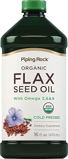 Piping Rock Flaxseed Oil | 16 fl oz | with Omega 3, 6, & 9 | Organic Cold Pressed | Non GMO, Gluten Free Supplement