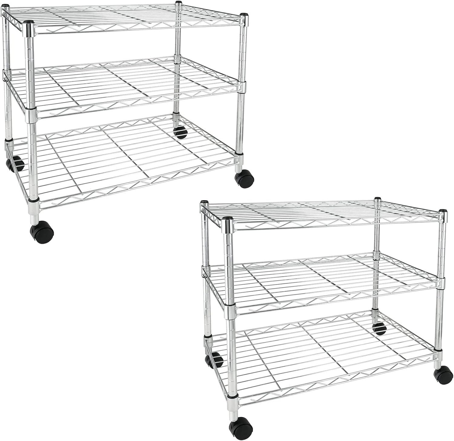 Simple Deluxe 3-Tier Heavy Duty Storage Shelves 750Lb Capacity, 24.02" D x 13.78" W x 21.97" H Shelving Unit for Pantry, Garage, Laundry and Kitchen, Chrome, 2 Pack
