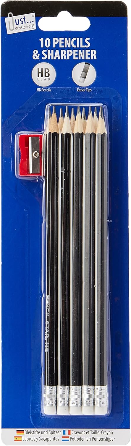 Just stationery,10 Count (Pack of 1),6346 HB Pencil with Sharpener (Pack of 10),Package May Vary