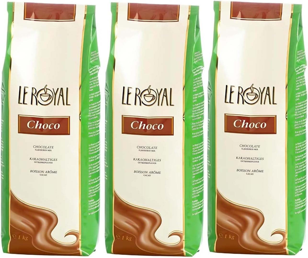 Le Royal Choco Green Vending Hot Chocolate Powder 1kg (Pack of 3) – 9.5% Cocoa – Mild & Creamy – Ideal For All Vending Machines