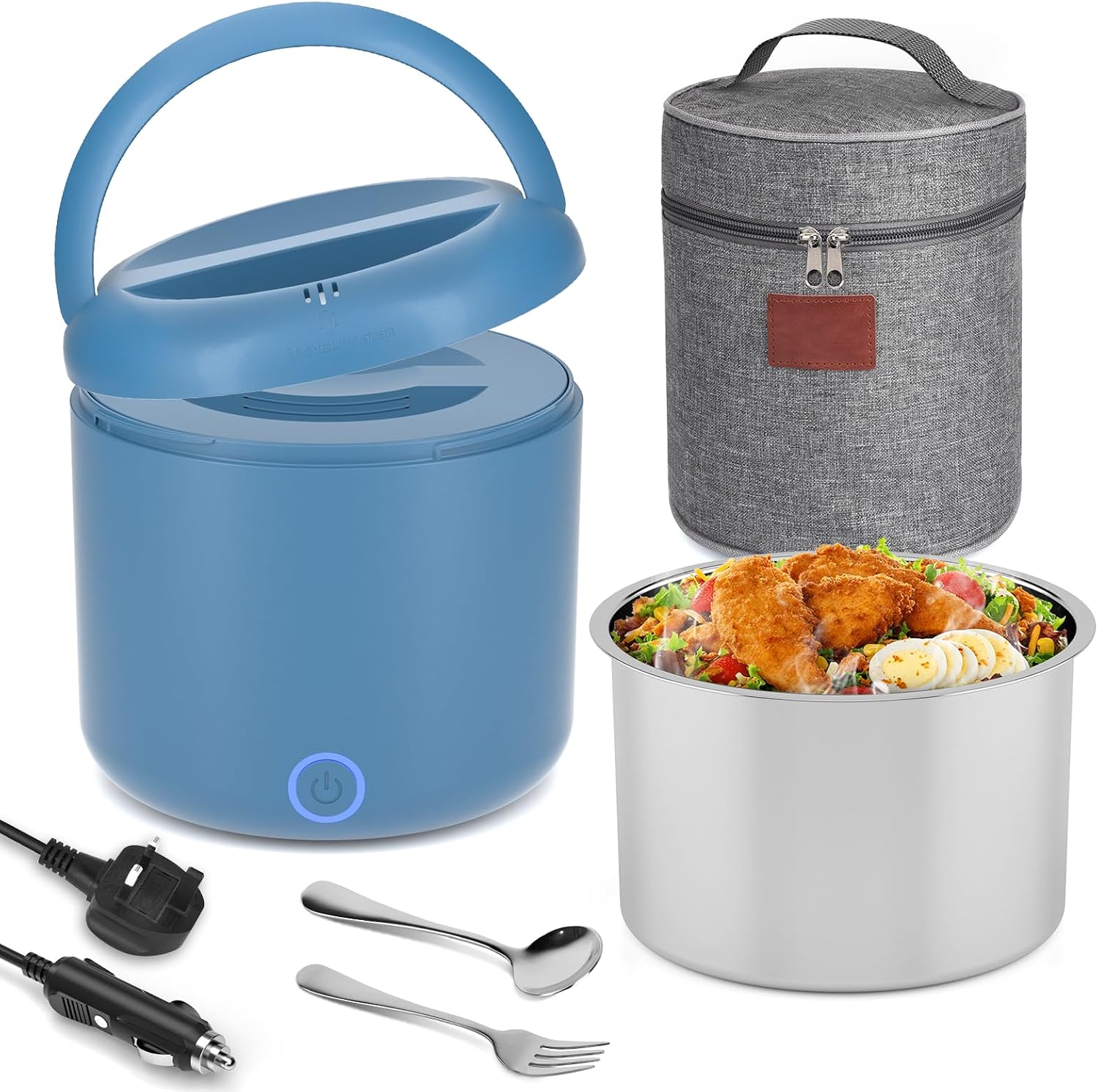 Monteka 100W Electric Lunch Box for Adults, 12V/24V/230V 3-in-1 Heated Lunch Box for Warming Meal, 1.2L Removable Lunch Container, Spill-Free, Dishwasher-Safe, for Car Truck Office, Gifts for Lover