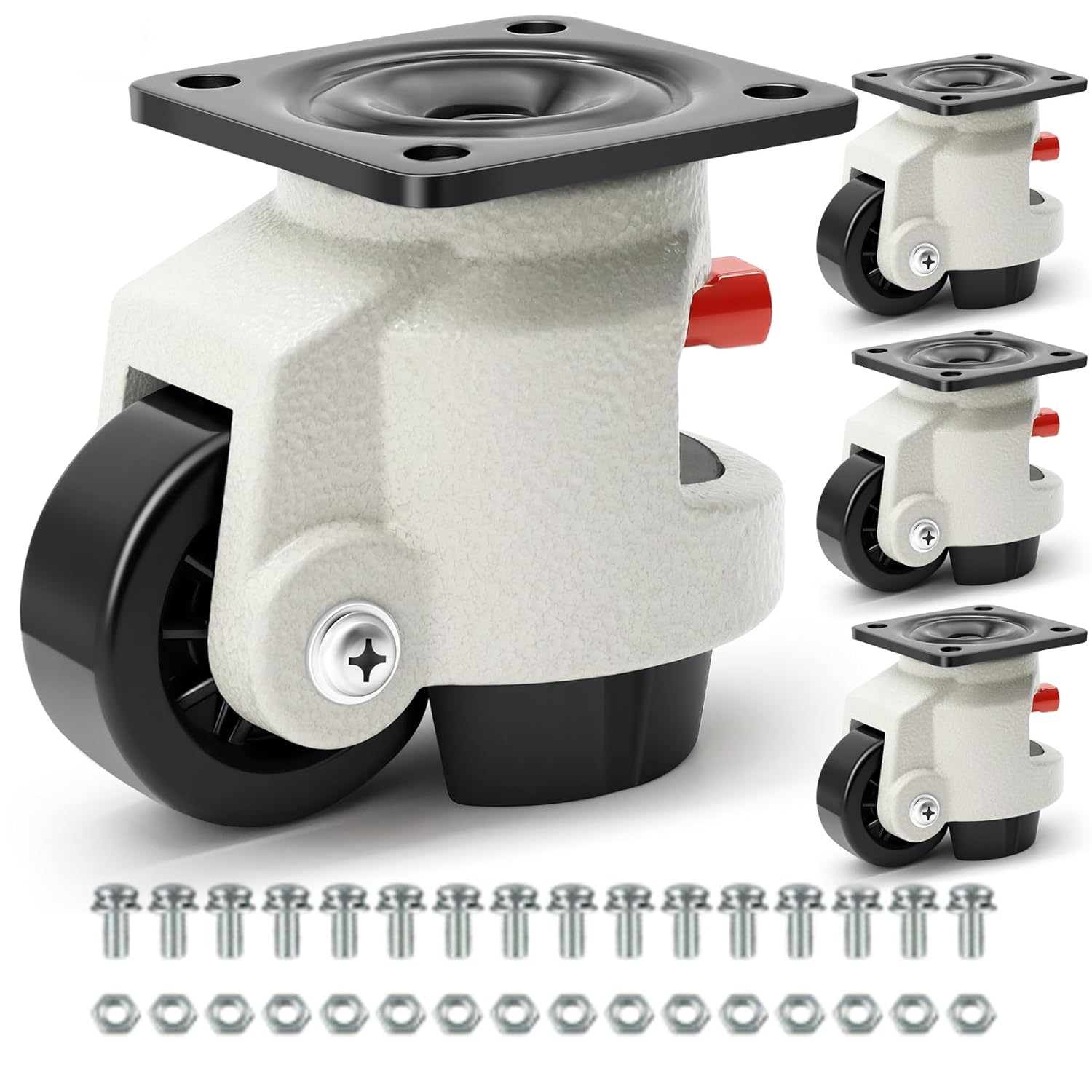 W B D WEIBIDA Leveling Castors with Adjustable Ratchet Handle, 1000kg Load Capacity, 360° Swivel Castors Wheels Set of 4, Retractable Heavy Duty Caster for Furniture Workbench, Machine,Equipment
