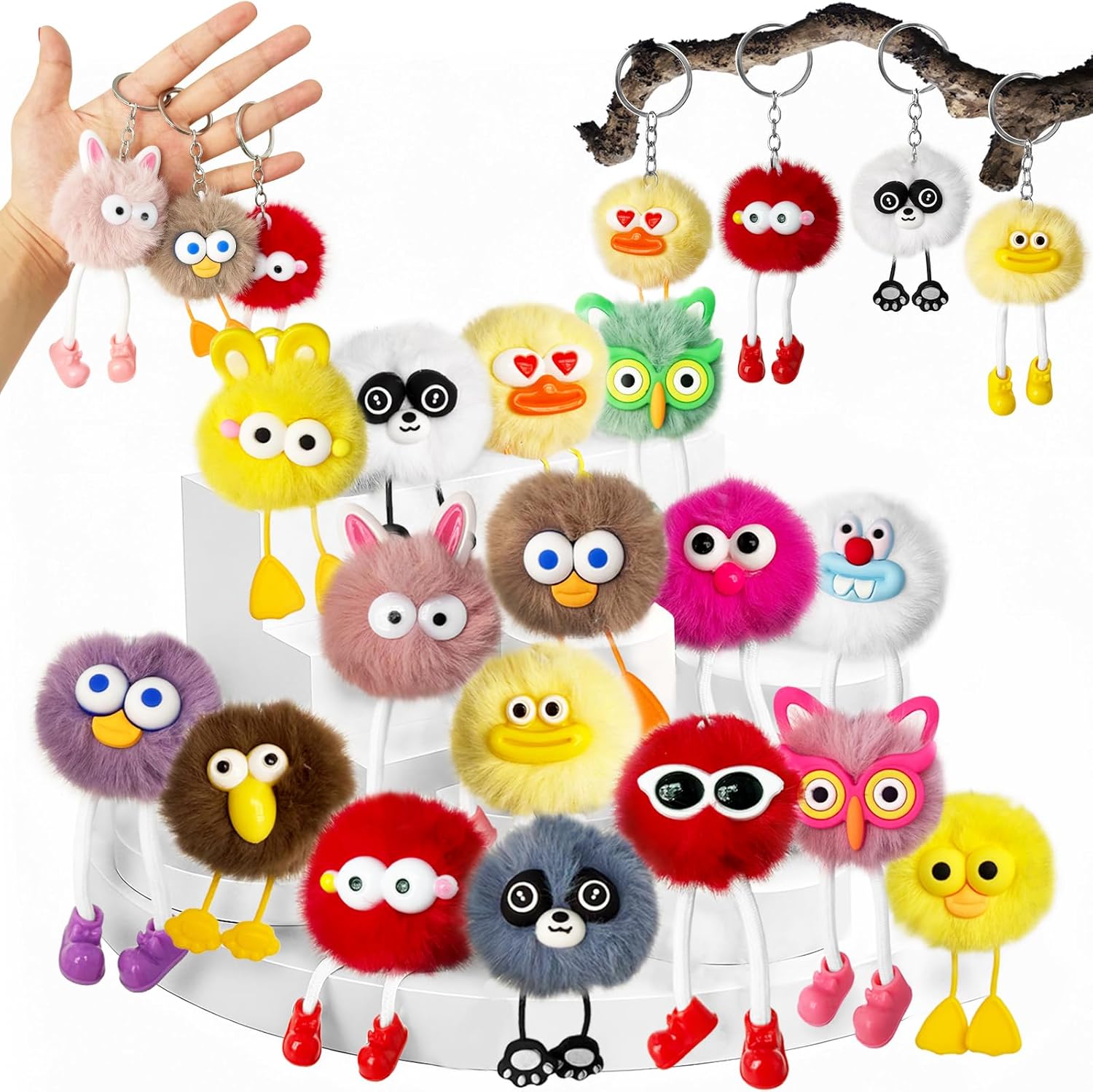16 Pcs Cute Plush Keychains Kawaii Keychain Bulk for Classroom Prizes Treasure Box Toys Goodie Bag Pinata Stuffers Birthday Party Favors