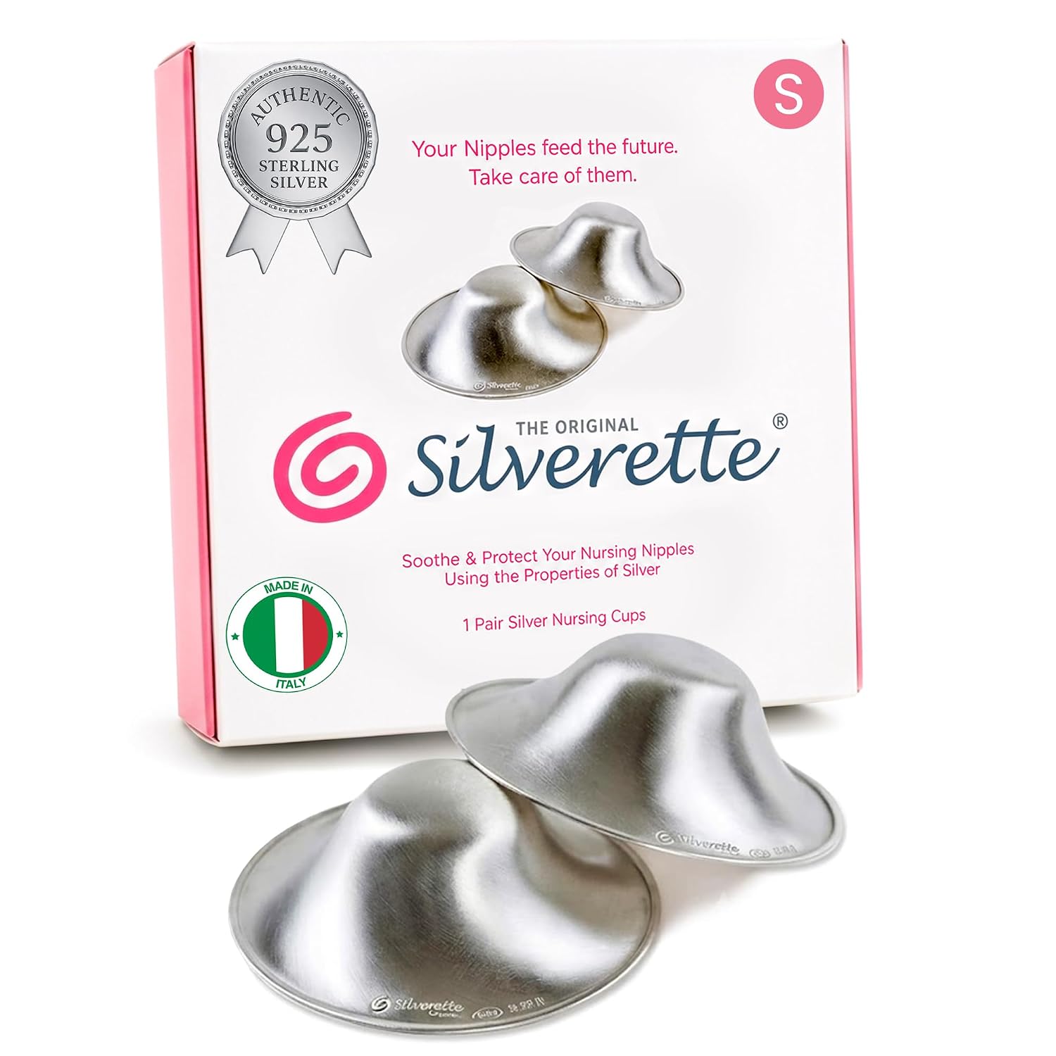 Silverette Nursing Cups, Postpartum Essentials, The Real, Small | 100% Sterling Silver Nursing Cups, Nipple Shields for Breastfeeding Newborn, Silver Nipple Covers, Made in Italy, Gift