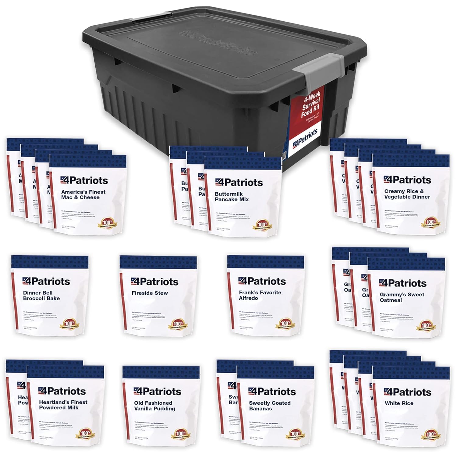 4Patriots 4-Week Survival Food Kit: Emergency Food Supply Designed to Last 25 Years, 192 Servings