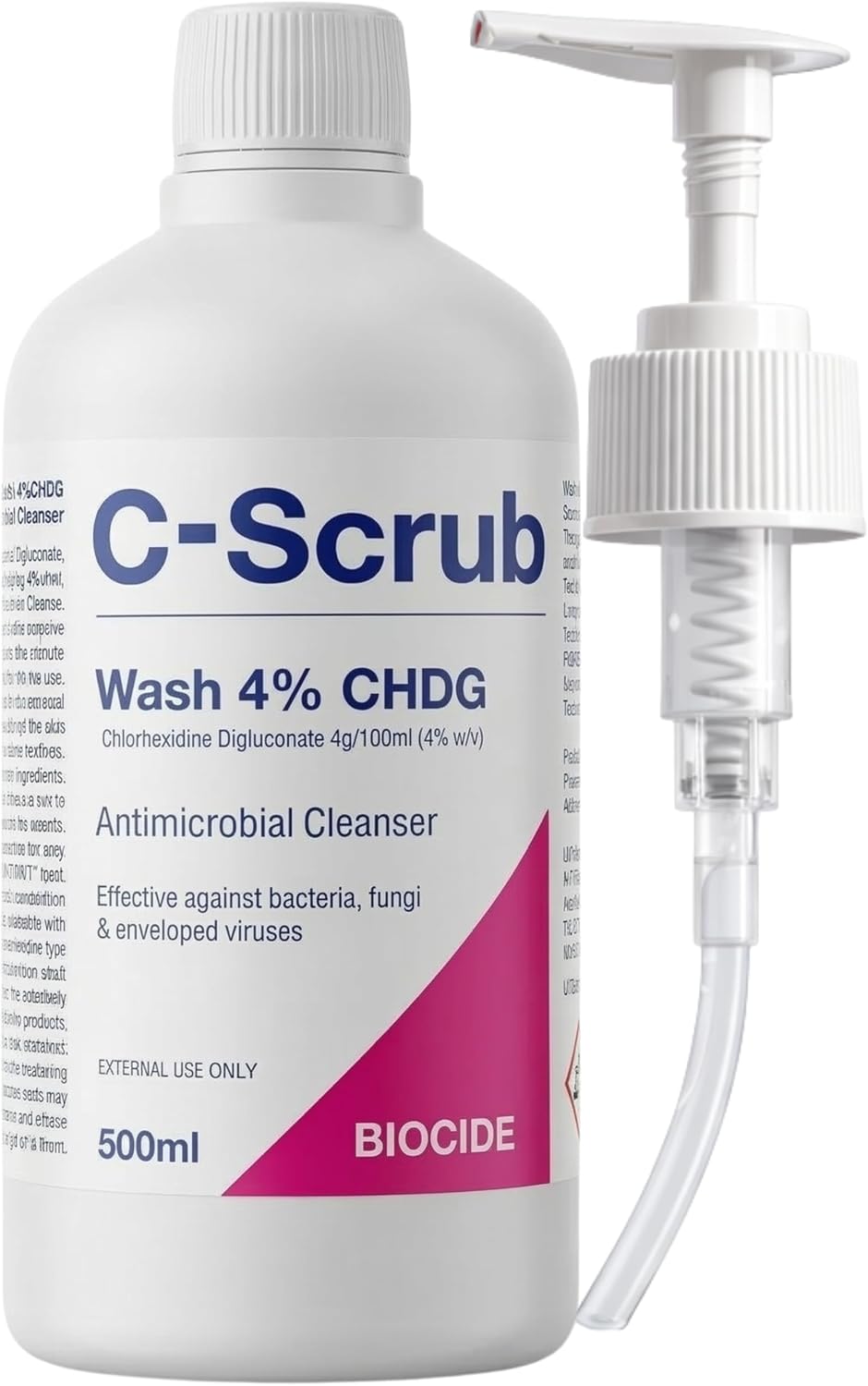 Wash Chlorhexidine 4% w/v | 500ml | Anti-Microbial Hand, Skin Cleanser | Pump Dispenser | Antibacterial Wash
