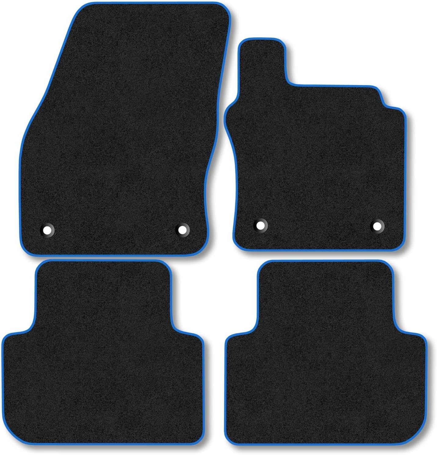 VW Tiguan (2016-2024) Premium Car Mats Accessories Tufted-Pile Carpet Blue Trim Tailored Fit Non-Slip Accessory Floor Mats Full Coverage Compatible Full Front & Rear Set Hand-Finished with Clips