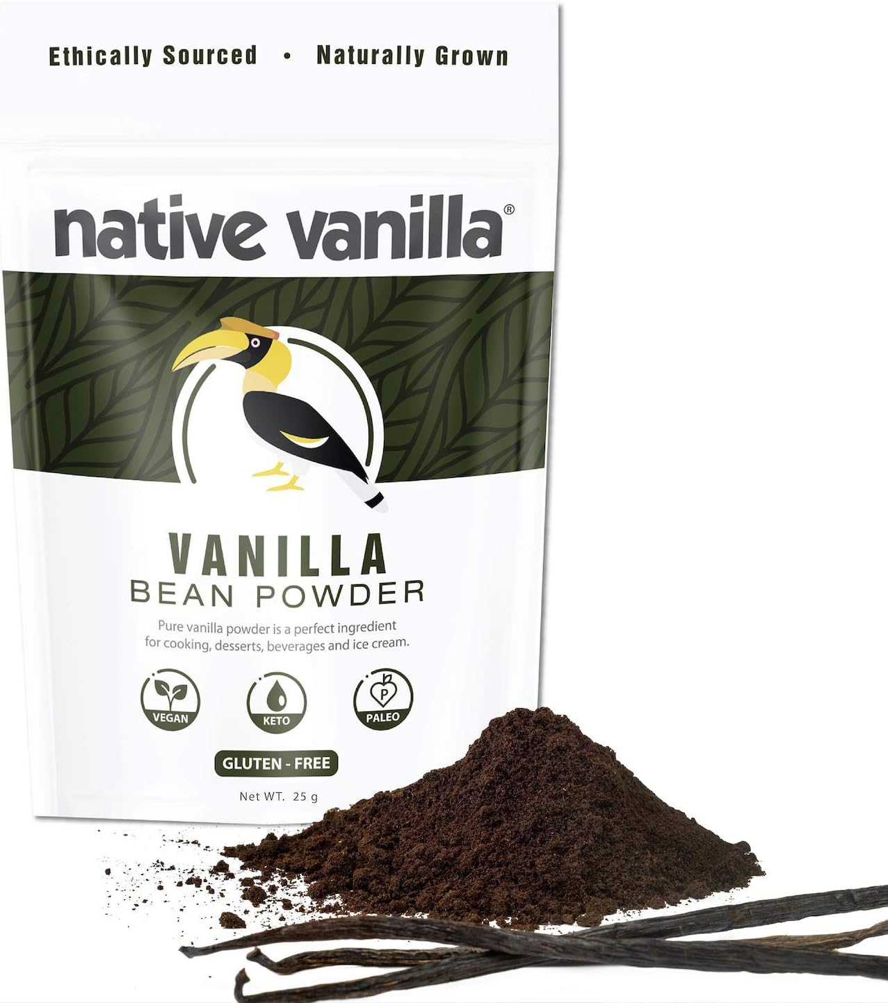 Native Vanilla - Premium Gourmet 100% Pure Ground Vanilla Bean Powder (25 g) - for Coffee, Baking, Ice Cream, Keto-Friendly