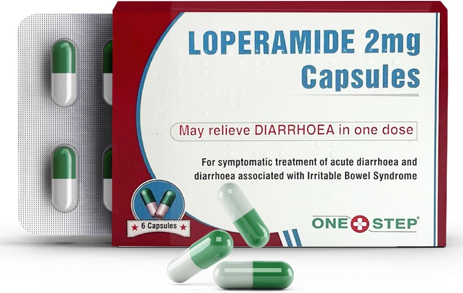 One Step Diarrhoea Relief 2mg Capsules Loperamide Hydrochloride Tablets (6 Tablets - 1 Pack)