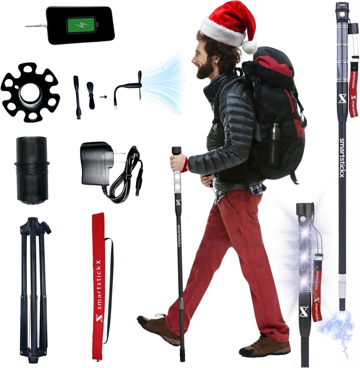 Tactical Walking Stick Staff Self Defense Stun Gun, 2 Bright LED Light Modes, Military Grade Aluminum, USB Charging Port/Fan, Outdoor Adventures, Trekking, Survival Hiking Tactical Tool