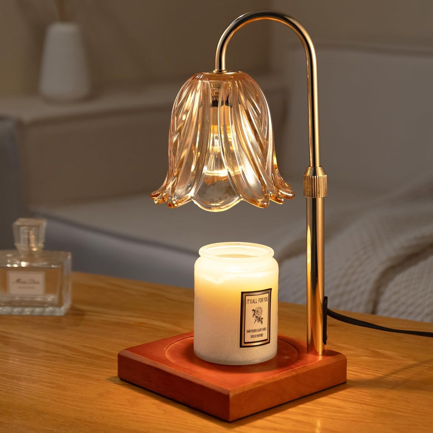 Candle Warmer Lamp, Dimmable Candle Lamp Warmer, Adjustable Height, Timer, Bedroom Living Room Home Decor Wax Melt Warmer for Scented Wax with 2 Bulbs, Mothers Day Gifts