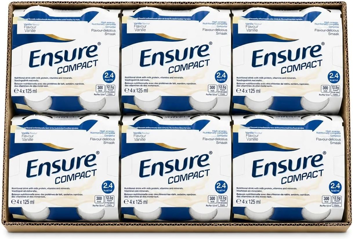 Ensure Compact, nutritional supplement drink, vanilla flavour, contains protein, vitamins and minerals (24 x 125ml bottles)