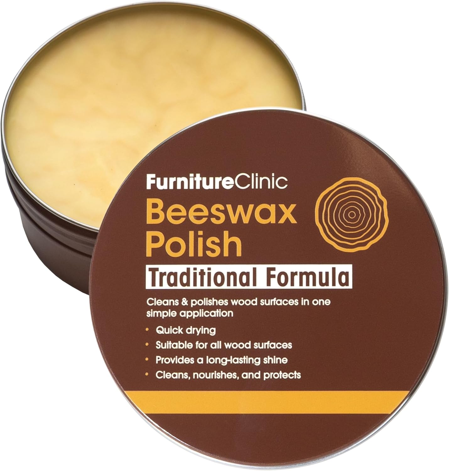 Furniture Clinic Clear Beeswax Polish for Wood & Furniture - 200ml - Natural Beeswax for All Wood Types and Colours - Wood Furniture Polish to Protect & Enhance Any Wooden Surface