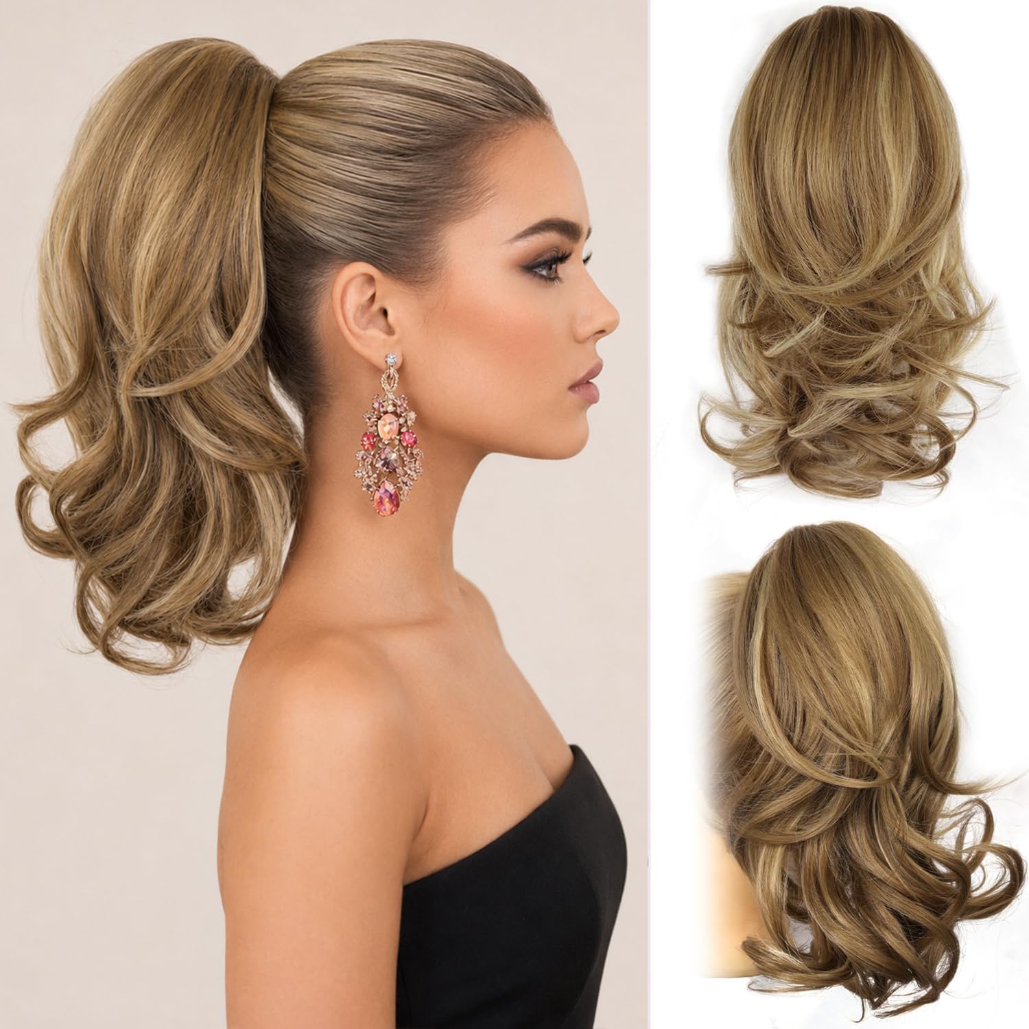 14 Inch Ponytail Extension, Clip on Ponytails for Women, Layered Wave