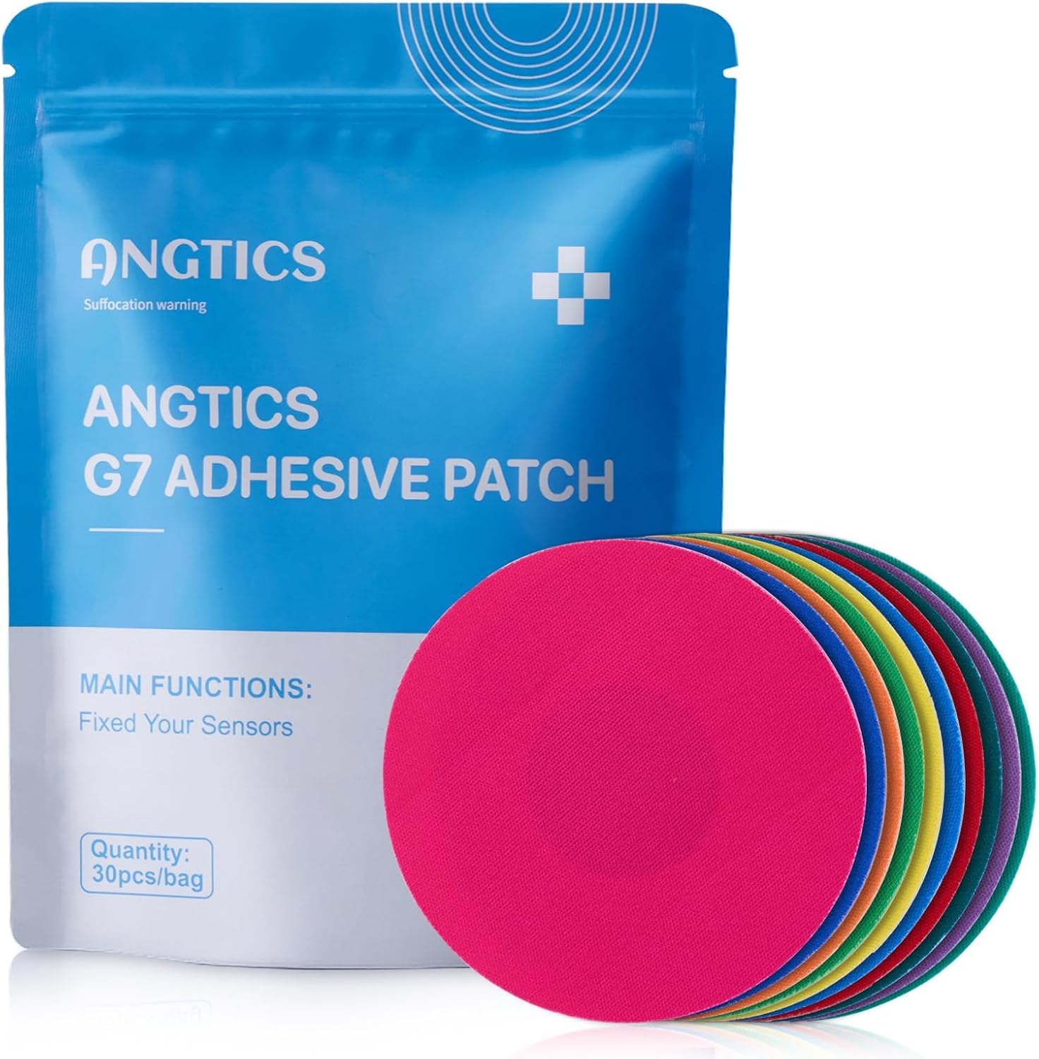 Dexcom G7 Adhesive Patches 30PCS, Waterproof & High Viscosity Over Patches, Stelo Full Covers CGM Bandage, 10+ Days Long Stay, Breathable, Latex-Free, Sensor is NOT Included (Multicolor)