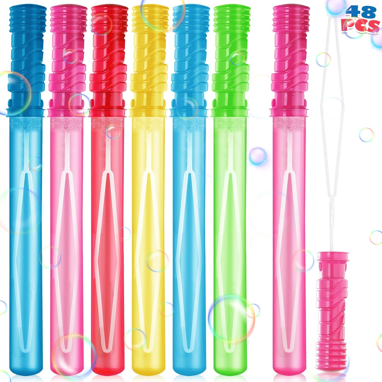 48PCS 15'' Big Bubble Wands Bulk, Assorted Colors Bubble kit, Bubble Party Favor for Kids, Summer Indoor/Outdoor Activities, Easter, Goodie Bags, Birthday, Carnival Prizes, Wedding