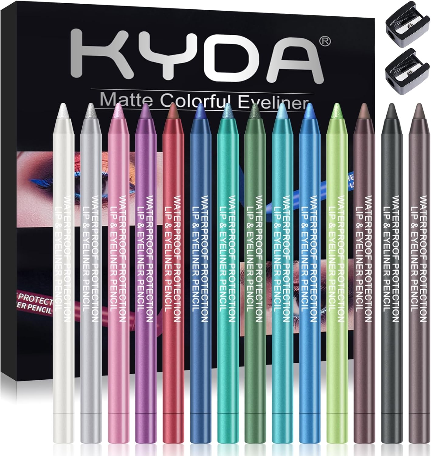 Ownest 14 Colors Eye Shadows Eyeliner Pen Set, Metallic Eyeliner Pencil Glitter Eyeliner for Women Eye Liner Professional Eye Makeup Set Colorful Eyeliner Eye Color