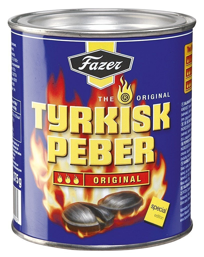 Fazer Tyrkisk Peber - Original - Finnish - Salty Licorice - Salmiakki - Salmiak - Salmiac - Caramel - Hard - Boiled - Pepper - Candies - Sweets - Tin 375g