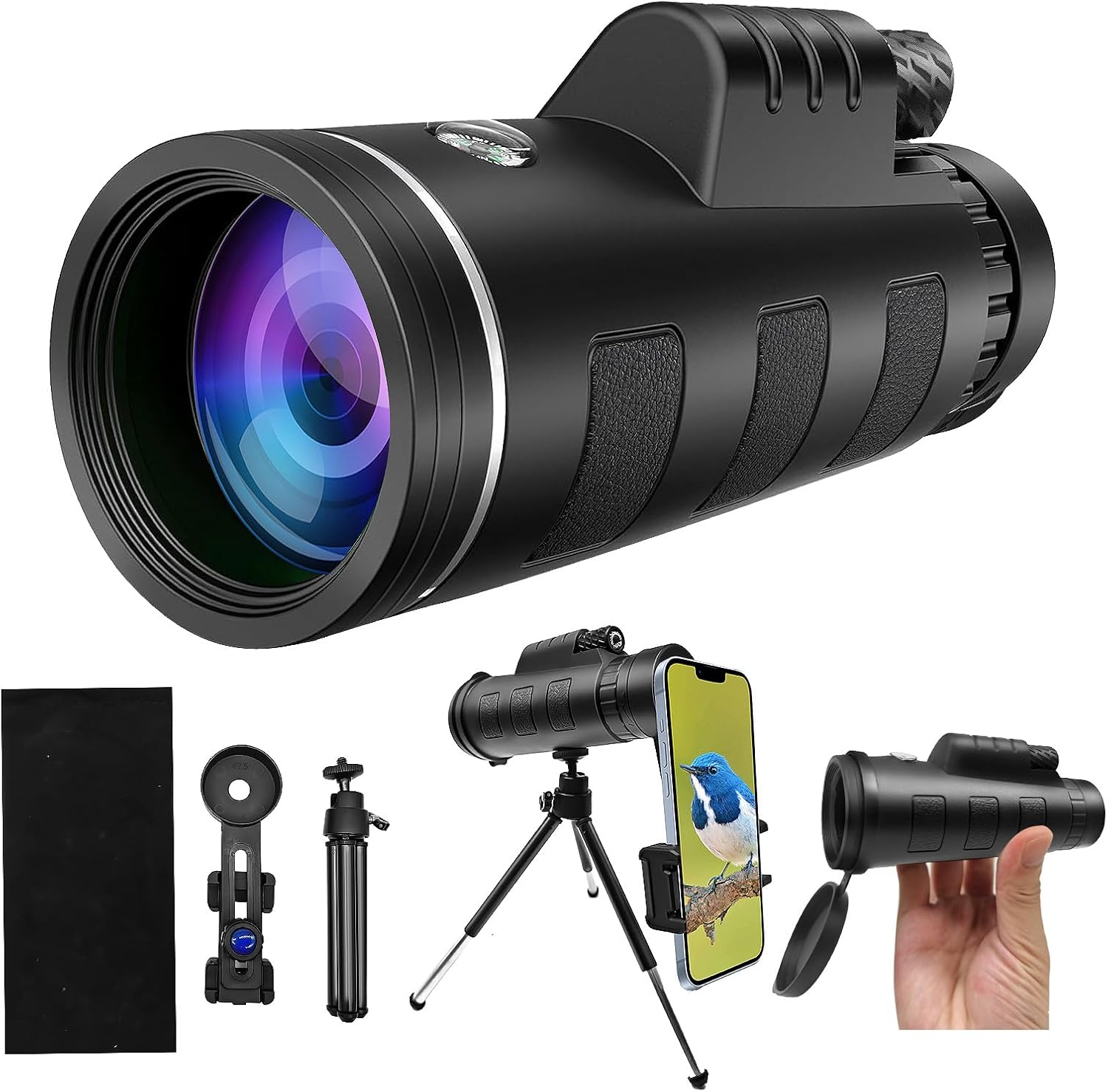 Monocular Telescope,80x100 HD High Powered Monoculars for Adults with Smartphone Adapter Tripod,Monocular for Hunting Wildlife Bird Watching Travel Camping Hiking,BAK4 Prism FMC Lens,Waterproof