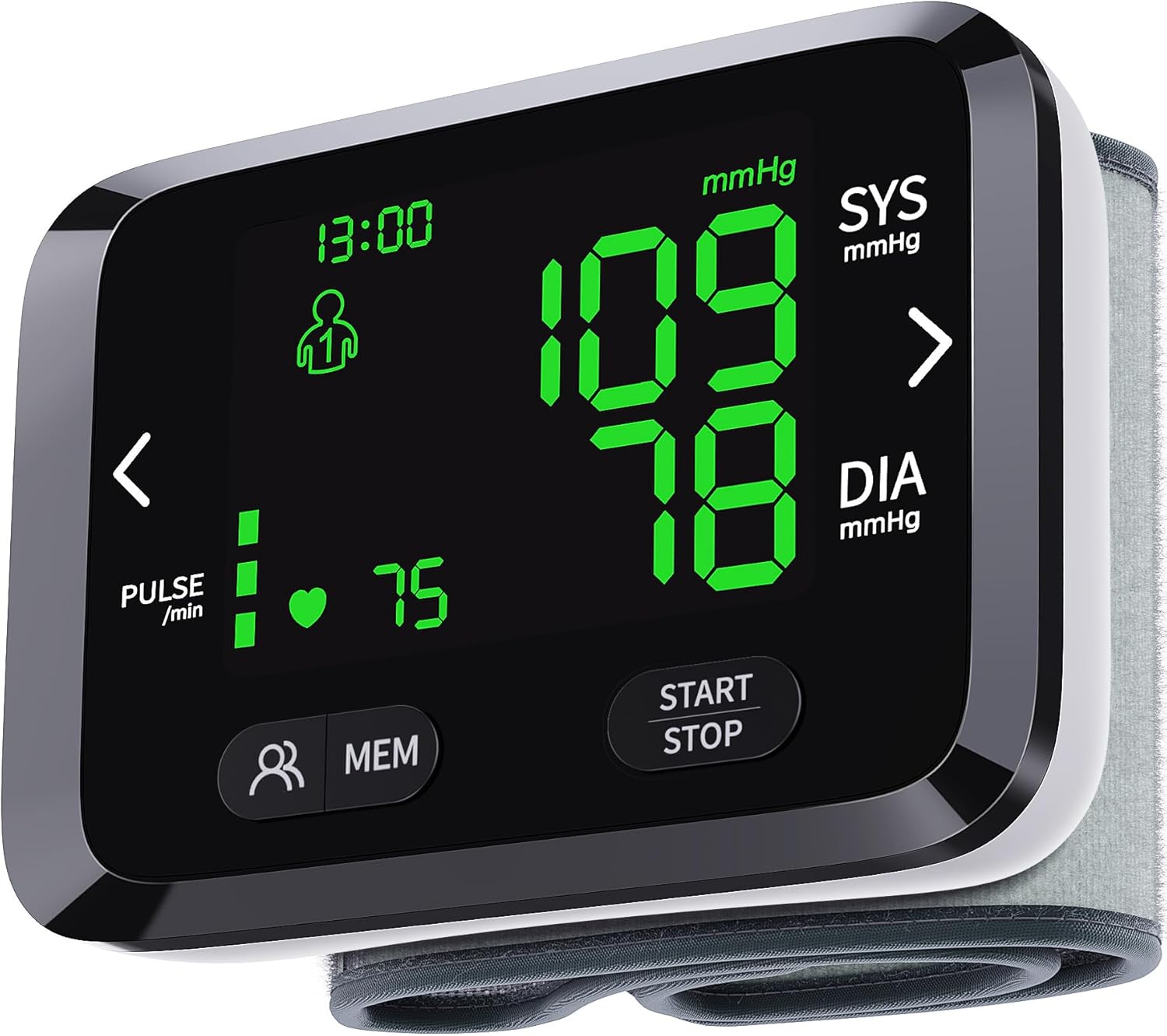 Blood Pressure Monitor Wrist Automatic Machine Adjustable Cuff 198 Memory Readings Large Backlit LCD Display with Carrying Storage Bag for Home Use